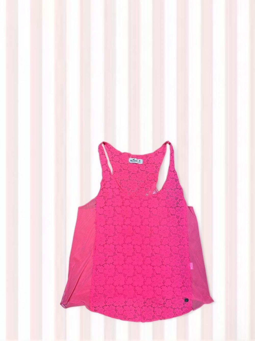 Hollister Neon Pink Lace Racerback Swim Coverup Tank